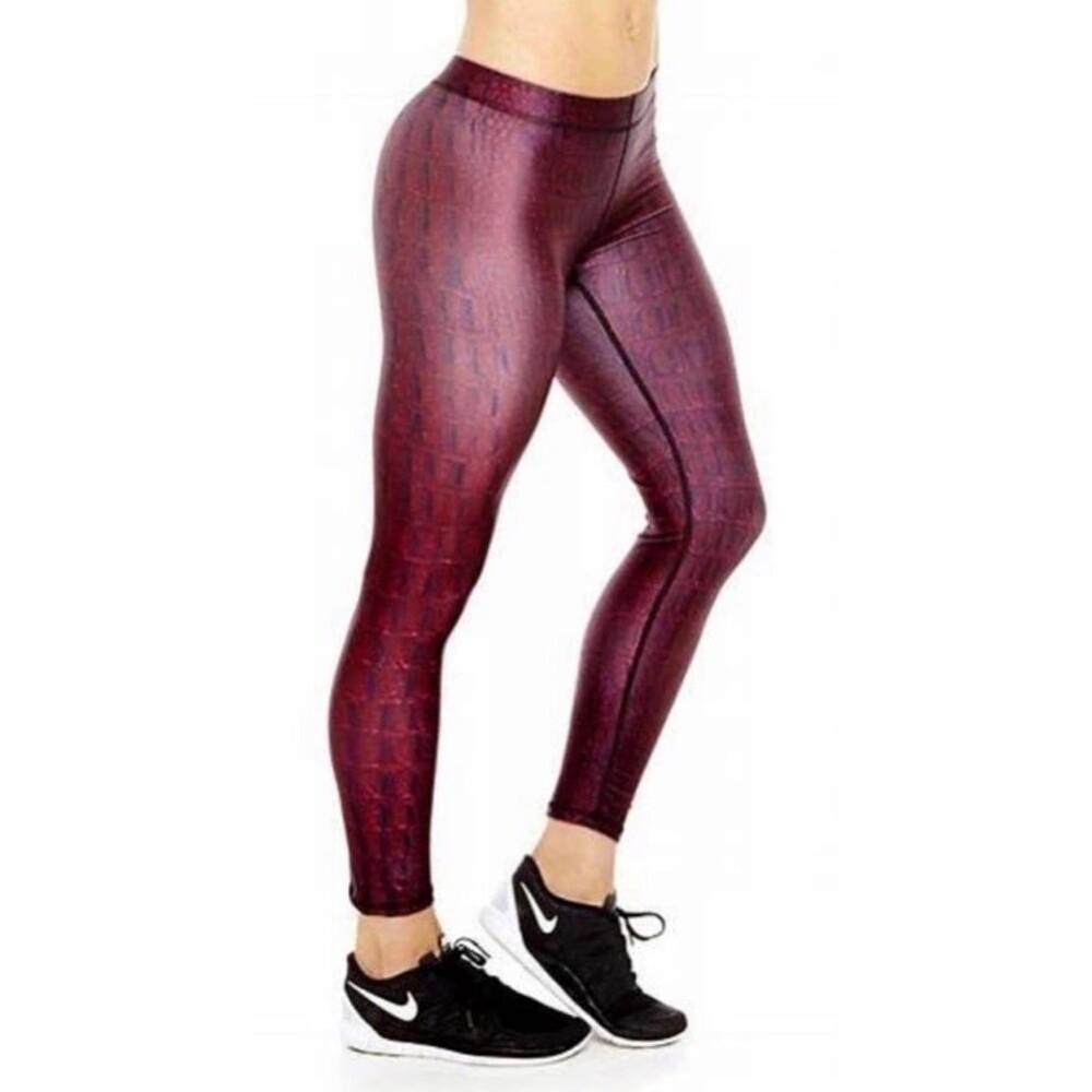 Terez Burgundy Crocodile Print Spandex Leggings - Womens Size Large